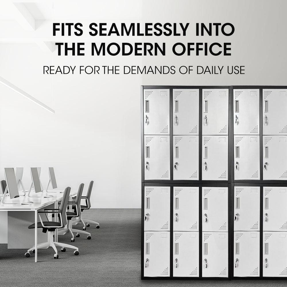FORTIA 12-Door Metal Storage Locker Cabinet Gym Office Lockers Compartment, Black & Light Grey 4
