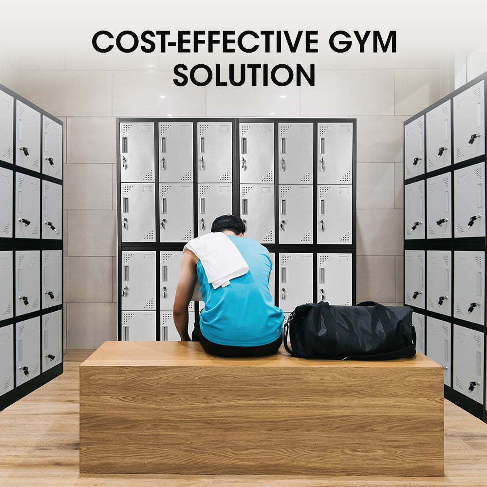 FORTIA 12-Door Metal Storage Locker Cabinet Gym Office Lockers Compartment, Black & Light Grey 5