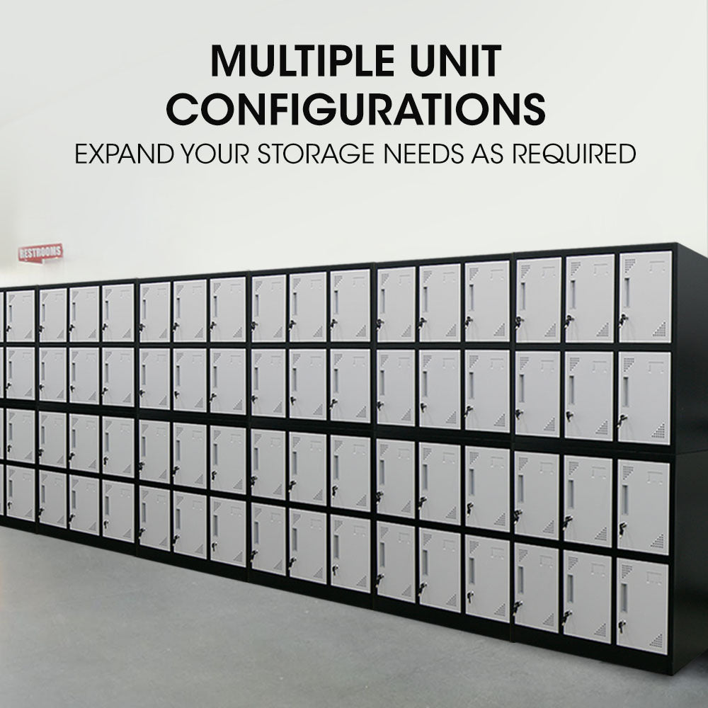 FORTIA 12-Door Metal Storage Locker Cabinet Gym Office Lockers Compartment, Black & Light Grey 7