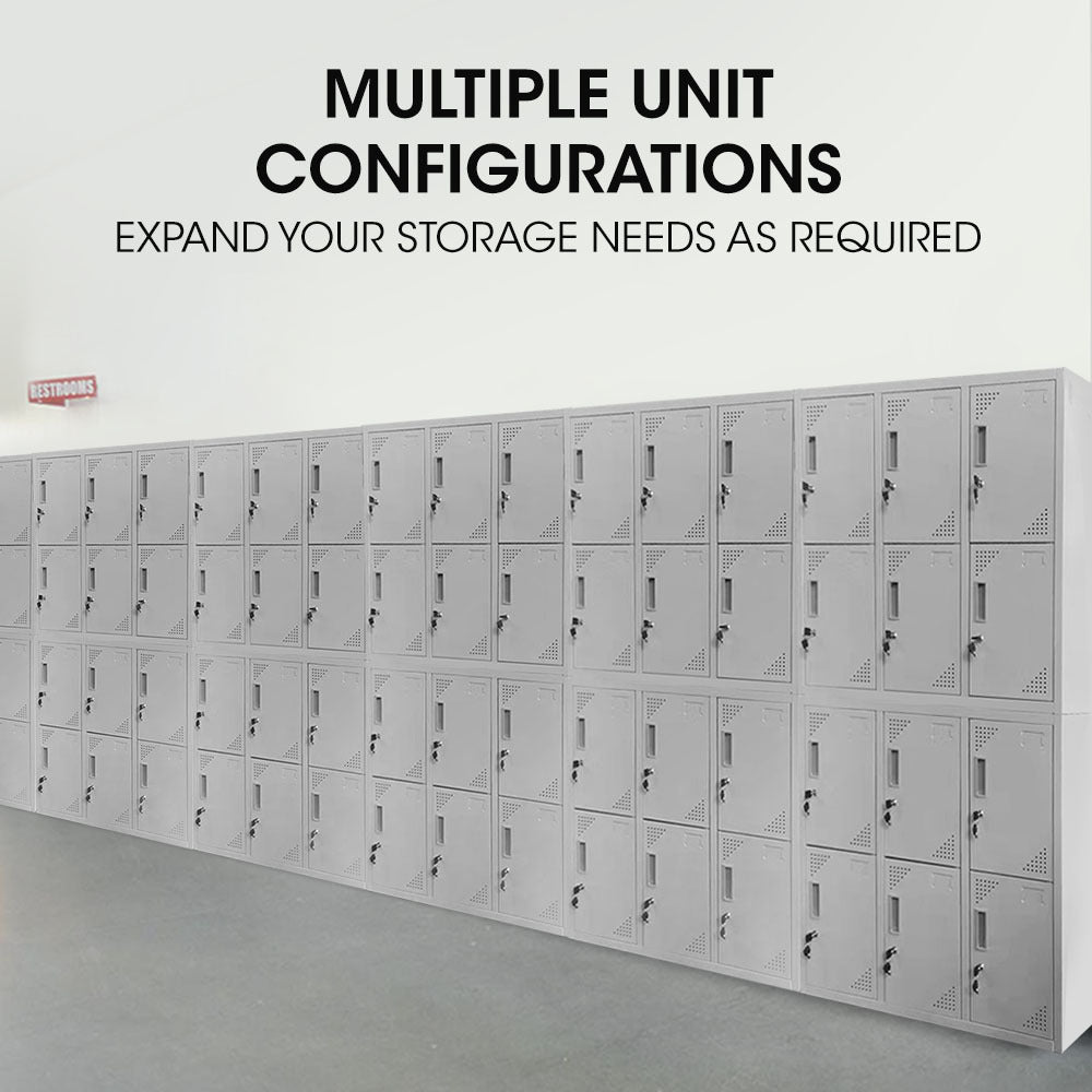 FORTIA 12 Doors Locker Cabinet Metal Storage Gym Home Office School - Light Grey 7