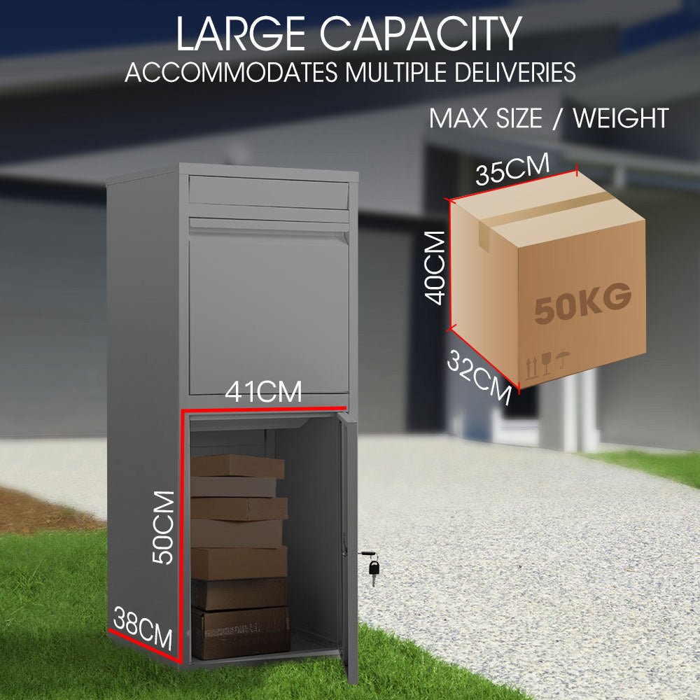 FORTIA Freestanding Parcel Post Box Letterbox, Letter Slot, Woodland Grey 9