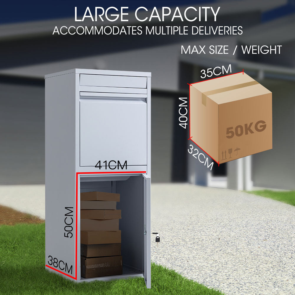 FORTIA Freestanding Parcel Post Box Letterbox, Letter Slot, Light Grey 9