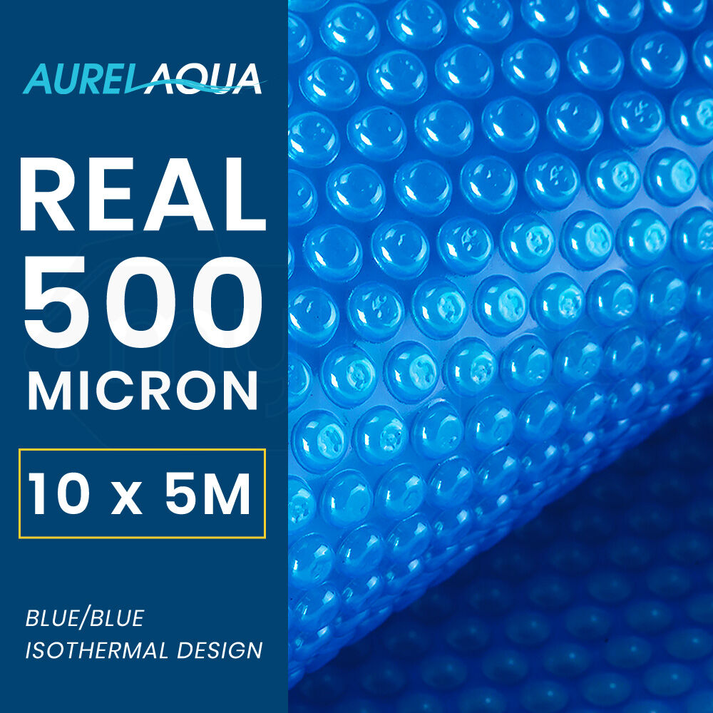 AURELAQUA Pool Cover 500 Micron 10x5m Solar Blanket Swimming Thermal Blue 9