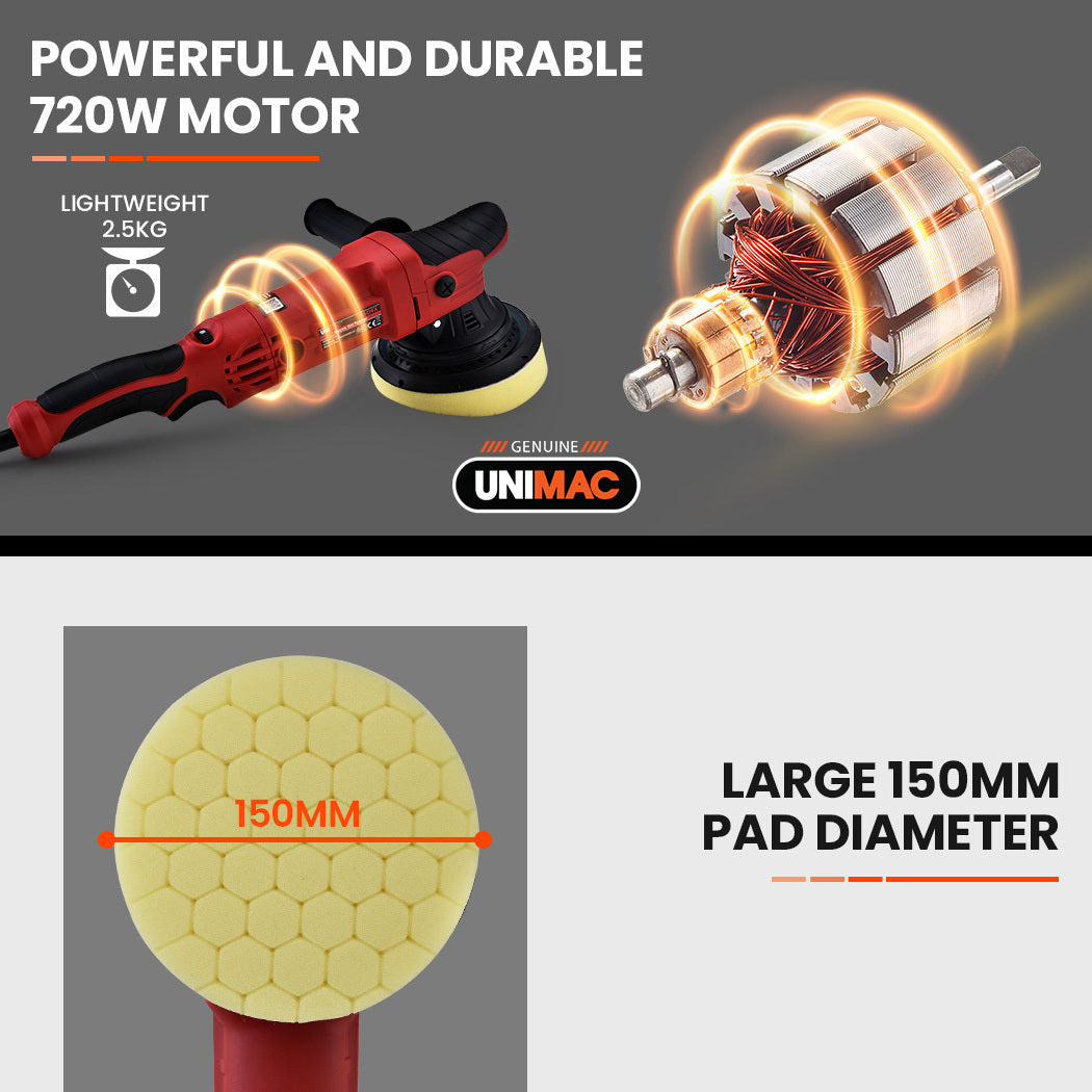 UNIMAC Electric Car Polisher Buffer Dual Action Orbital Polishing Sanding Waxer Sander Machine 720W 3