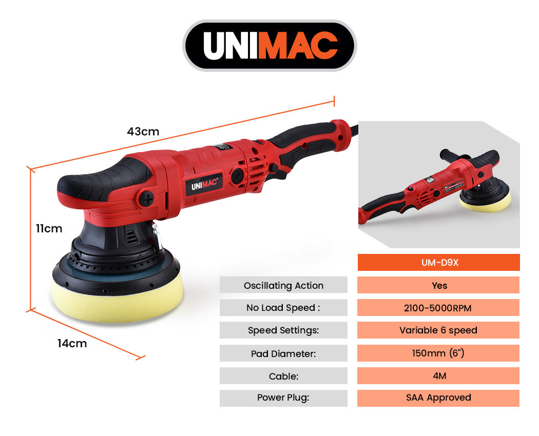 UNIMAC Electric Car Polisher Buffer Dual Action Orbital Polishing Sanding Waxer Sander Machine 720W 5