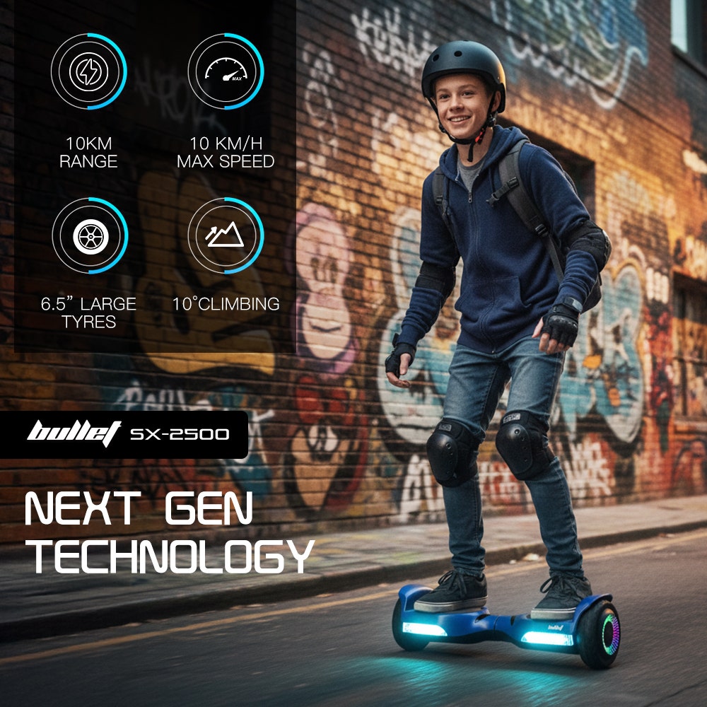 BULLET SX-2500 Hoverboard Scooter, 500W Brushless, UL Certified, AU Compliant, 6.5-inch Off-Road Style Tyres, Superior Self Balancing System, LED Lights, Blue 3