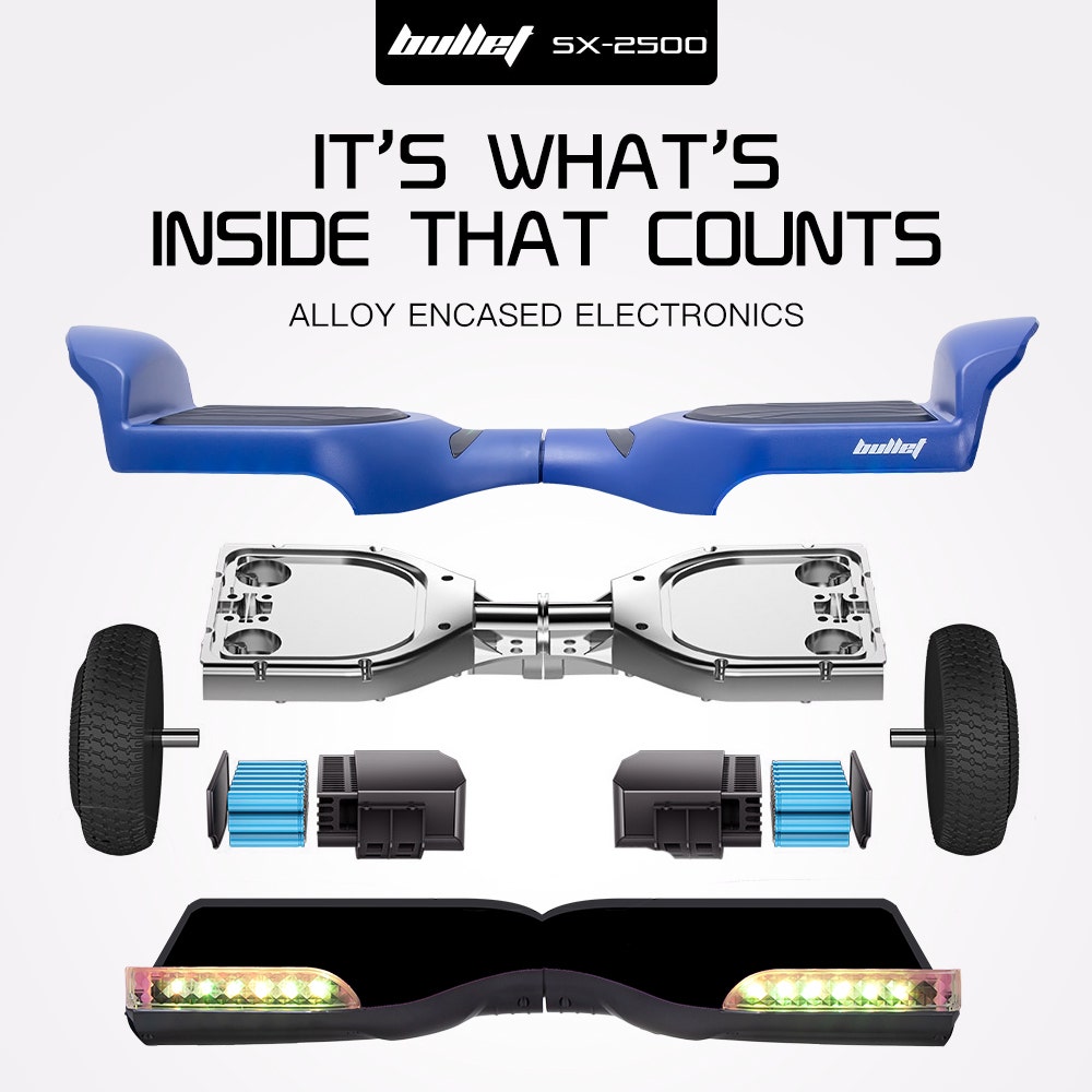 BULLET SX-2500 Hoverboard Scooter, 500W Brushless, UL Certified, AU Compliant, 6.5-inch Off-Road Style Tyres, Superior Self Balancing System, LED Lights, Blue 8