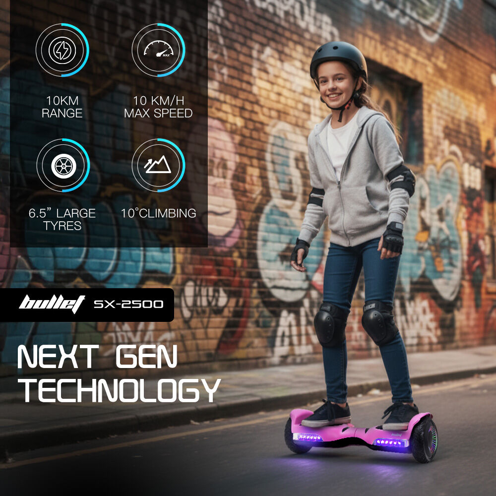 BULLET SX-2500 Hoverboard Scooter, 500W Brushless, UL Certified, AU Compliant, 6.5-inch Off-Road Style Tyres, Superior Self Balancing System, LED Lights, Pink 3