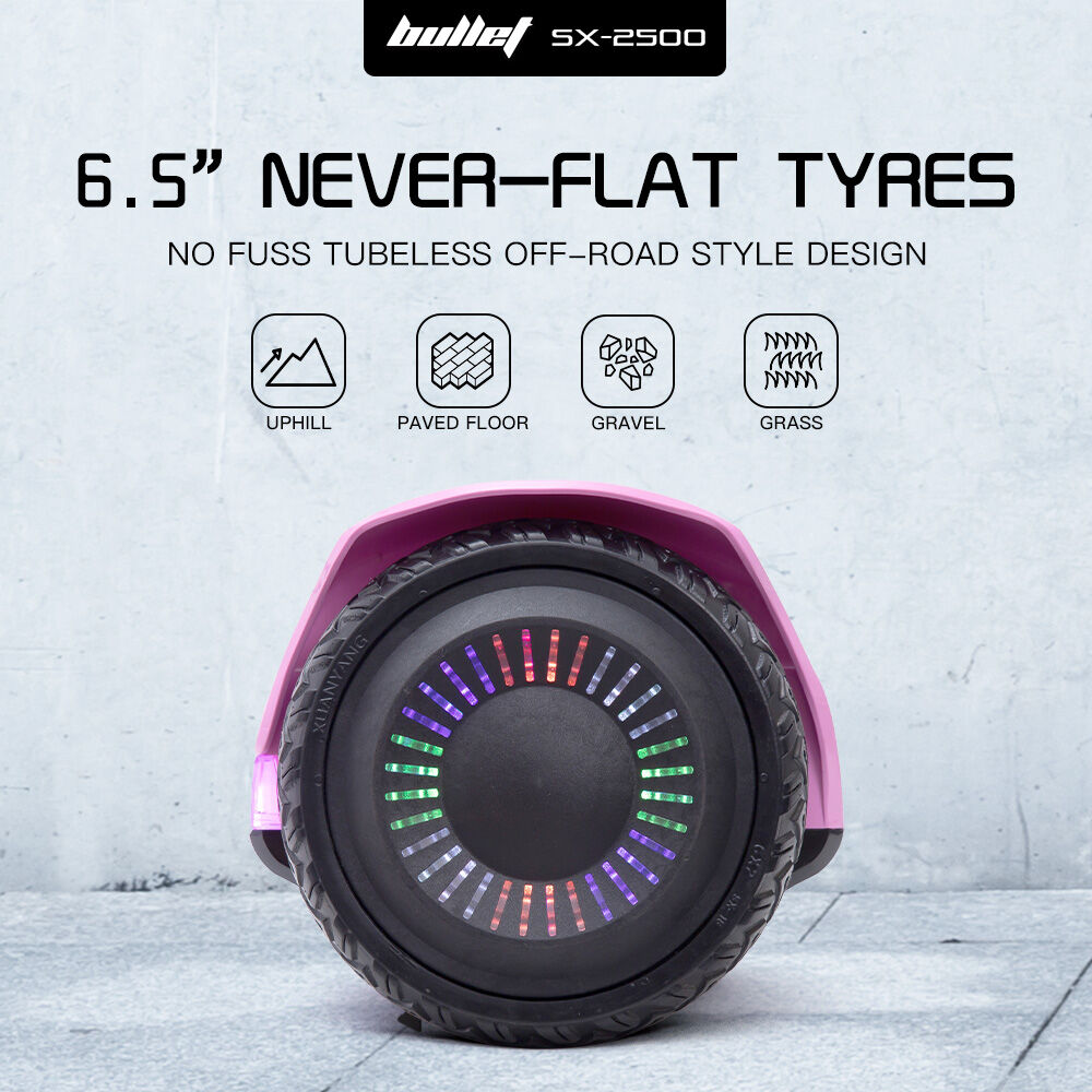 BULLET SX-2500 Hoverboard Scooter, 500W Brushless, UL Certified, AU Compliant, 6.5-inch Off-Road Style Tyres, Superior Self Balancing System, LED Lights, Pink 9