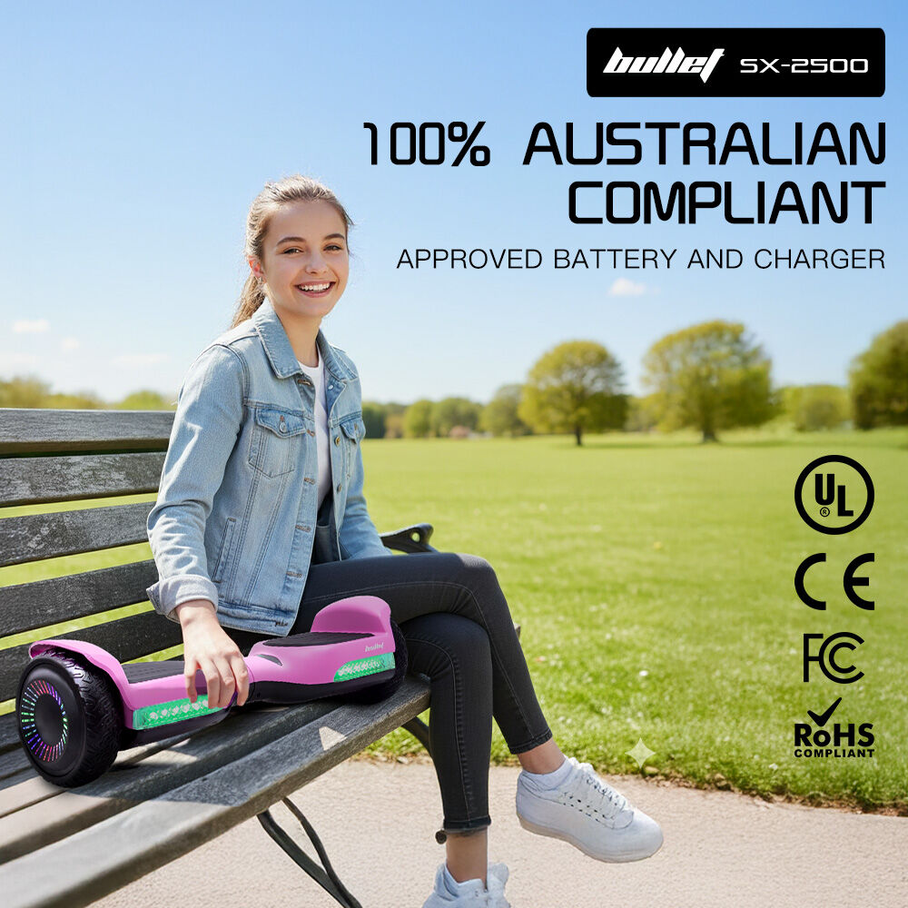 BULLET SX-2500 Hoverboard Scooter, 500W Brushless, UL Certified, AU Compliant, 6.5-inch Off-Road Style Tyres, Superior Self Balancing System, LED Lights, Pink 12