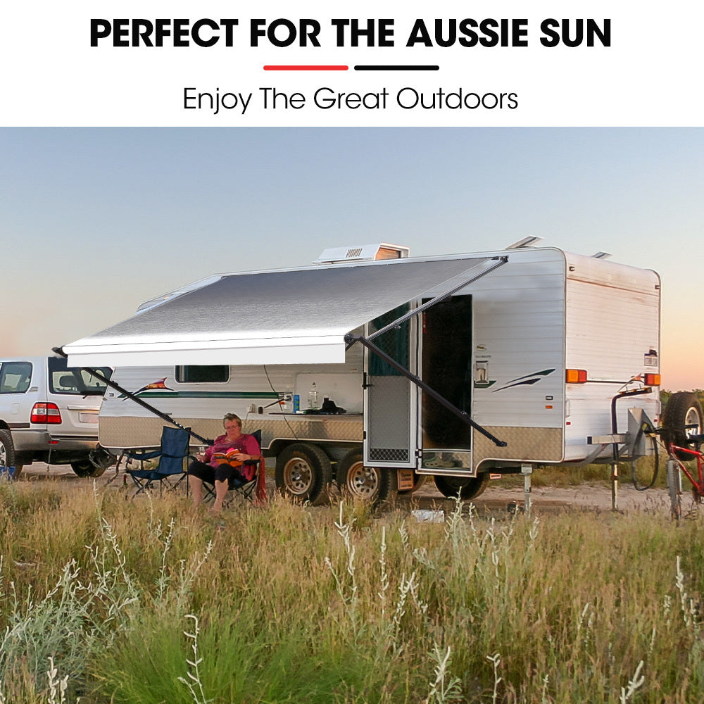Shade Shield 16ft x 8ft Caravan Retractable Awning, Powder Coated 6063 Aluminium and Vinyl, for Caravan, Motorhome, RV, Work Trailer 3