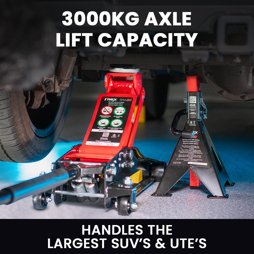 T-REX 3000KG Hydraulic Trolley Floor Jack, High Lift, Dual Pump, Quick Release Handle 3