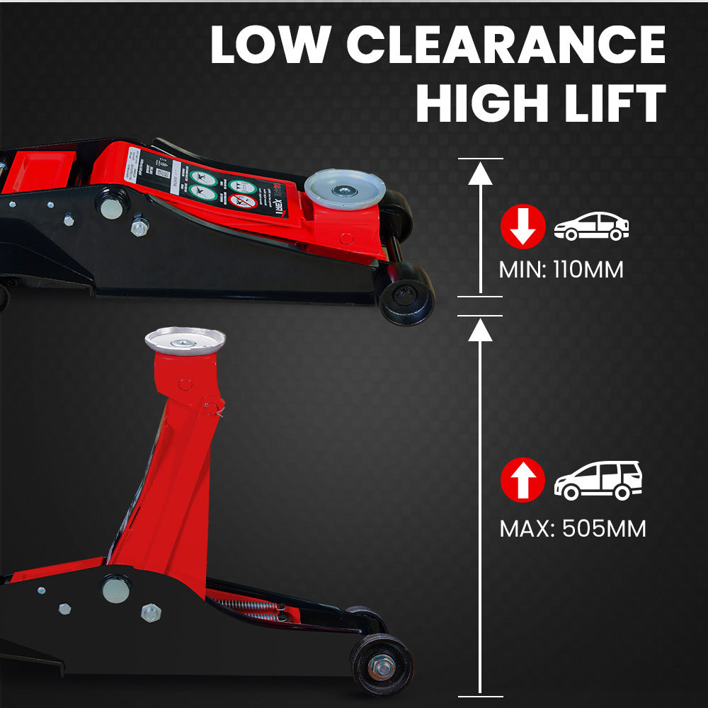 T-REX 3000KG Hydraulic Trolley Floor Jack, High Lift, Dual Pump, Quick Release Handle 4