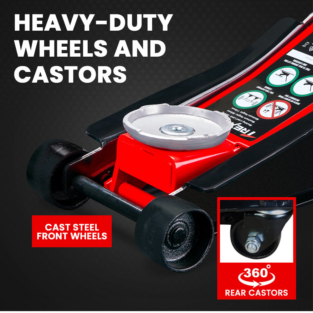 T-REX 3000KG Hydraulic Trolley Floor Jack, High Lift, Dual Pump, Quick Release Handle 8