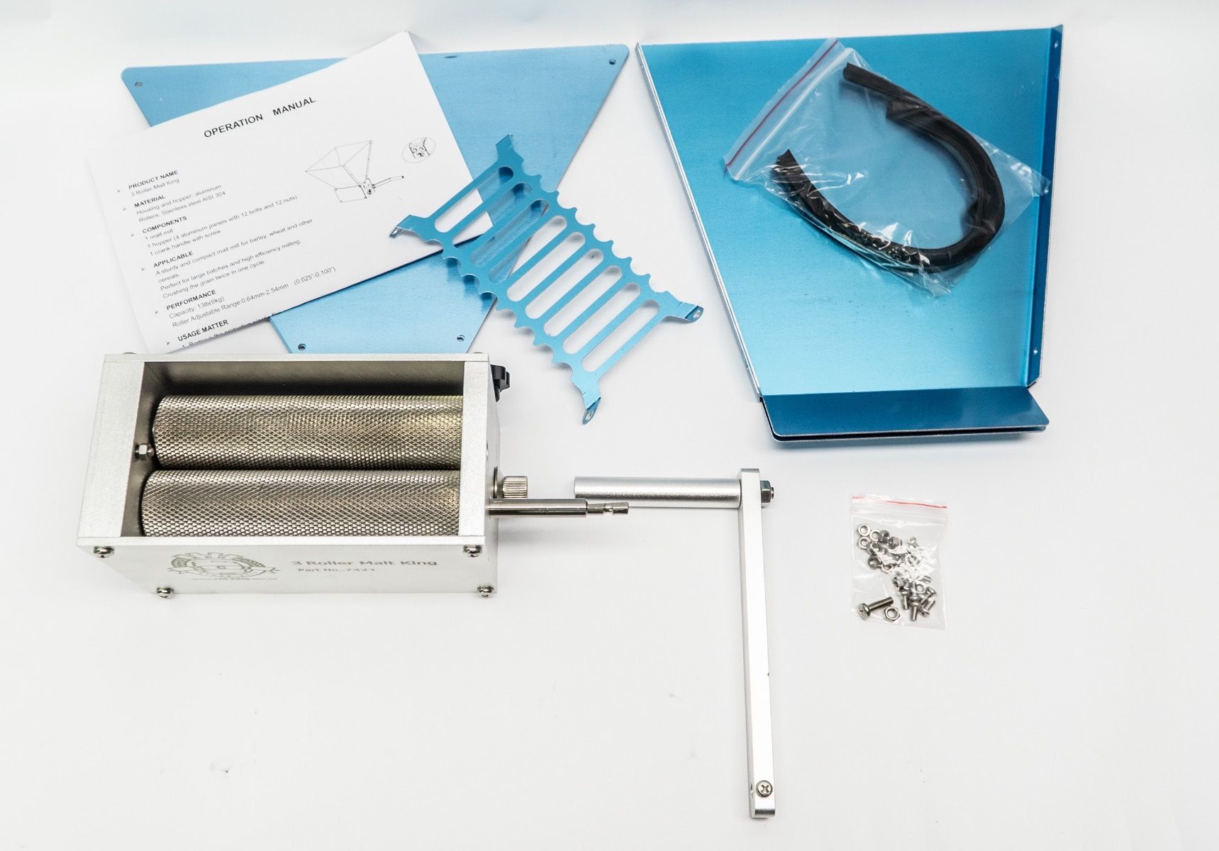 Malt King - Geared Grain Mill 3 Roller - With Steel Mounting Board 4