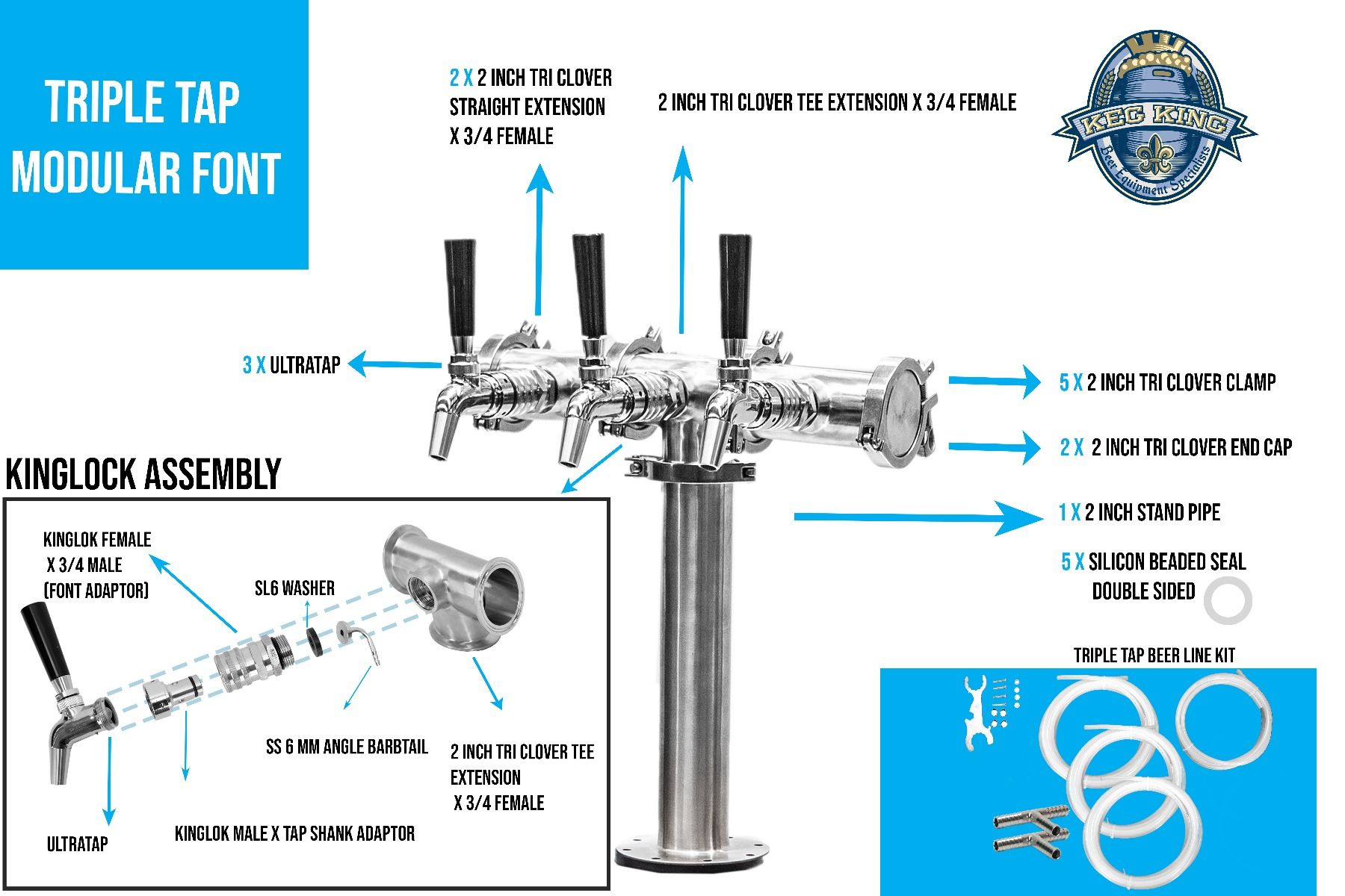 Beer Font Tower - Triple Tap Modular Beer Font with Tap 4