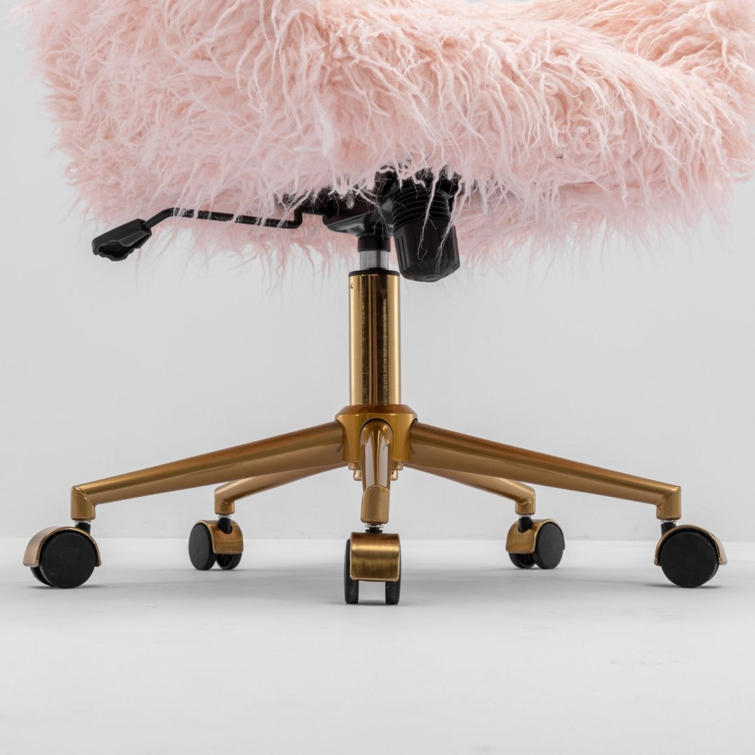 Fluffy Office Chair Faux Fur Modern Swivel Desk Chair for Women And Girls-Pink 7