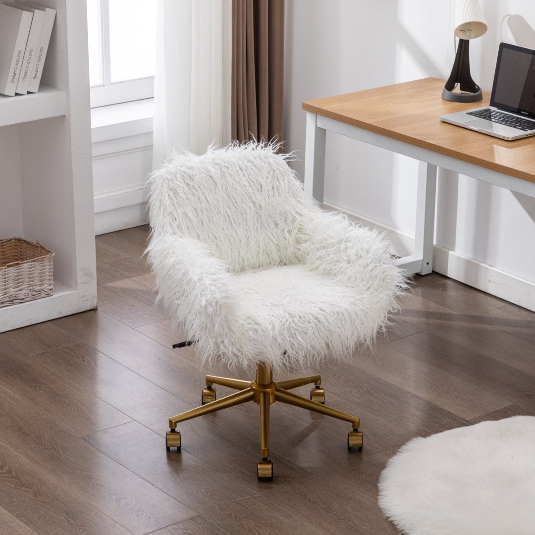 Fluffy Office Chair Faux Fur Modern Swivel Desk Chair for Women And Girls-White 14