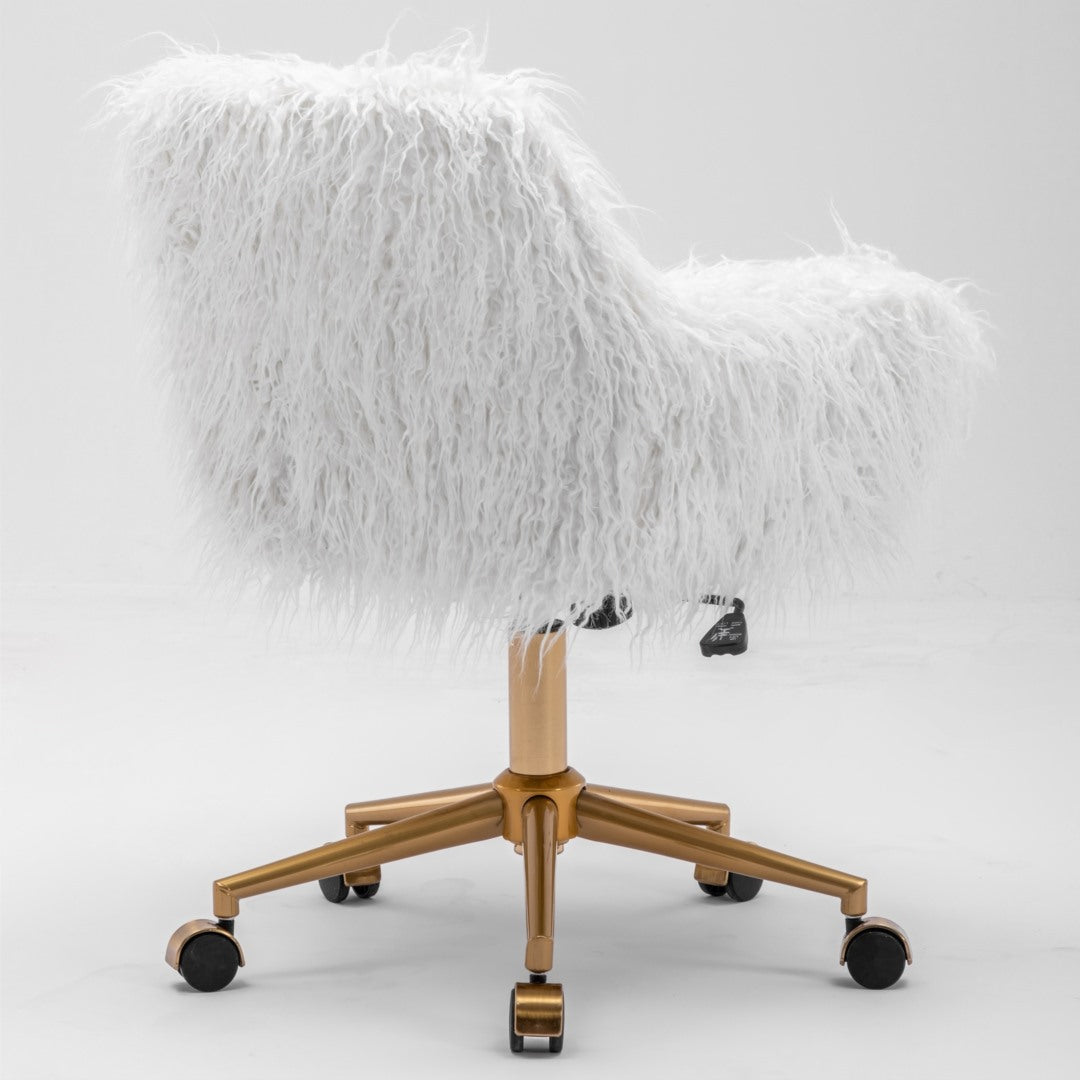 Fluffy Office Chair Faux Fur Modern Swivel Desk Chair for Women And Girls-White 5