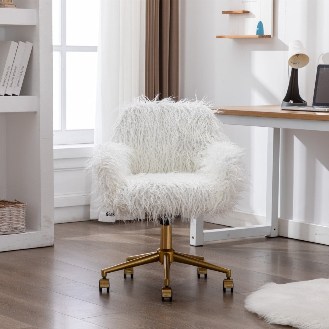 Fluffy Office Chair Faux Fur Modern Swivel Desk Chair for Women And Girls-White 12