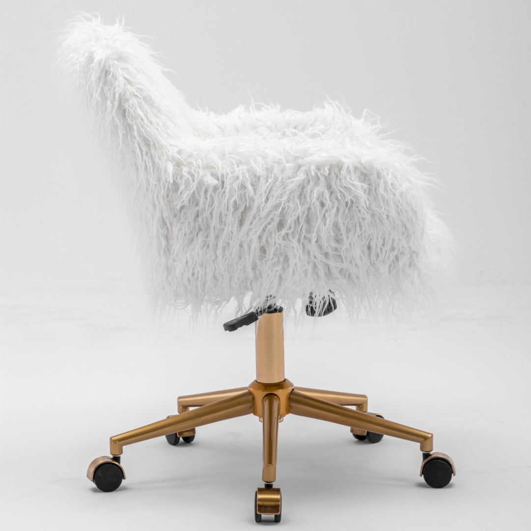 Fluffy Office Chair Faux Fur Modern Swivel Desk Chair for Women And Girls-White 3