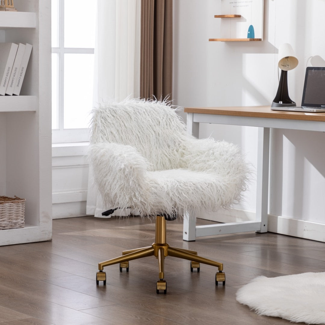 Fluffy Office Chair Faux Fur Modern Swivel Desk Chair for Women And Girls-White 8
