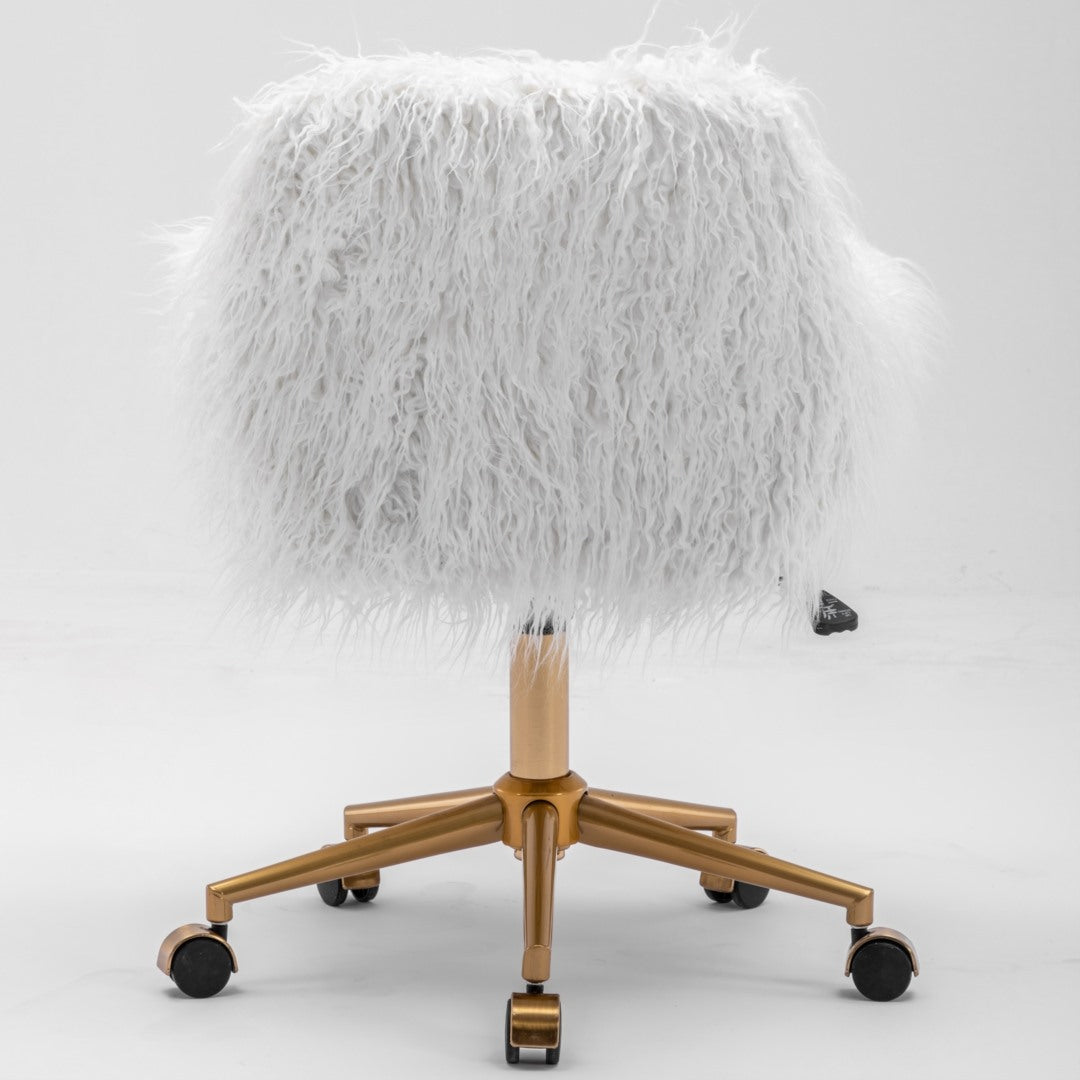 Fluffy Office Chair Faux Fur Modern Swivel Desk Chair for Women And Girls-White 4