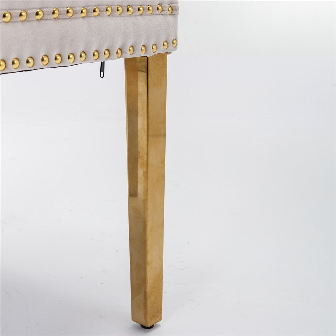 AADEN 2x Velvet Dining Chairs with Golden Metal Legs-Beige 14