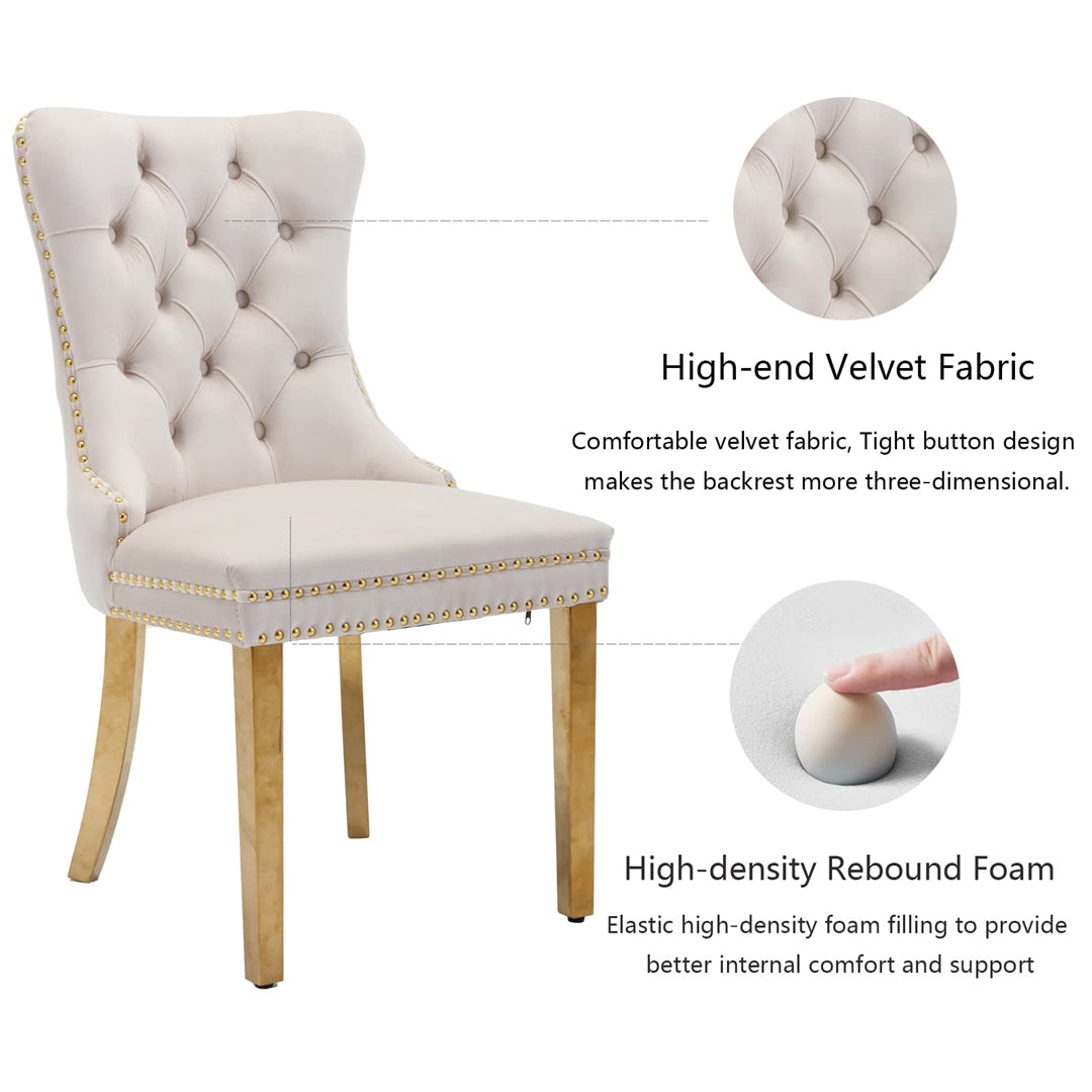 AADEN 4x Velvet Dining Chairs with Golden Metal Legs-Beige 3