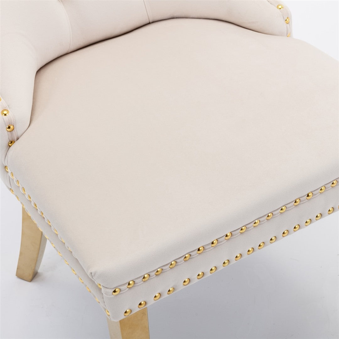 AADEN 4x Velvet Dining Chairs with Golden Metal Legs-Beige 10