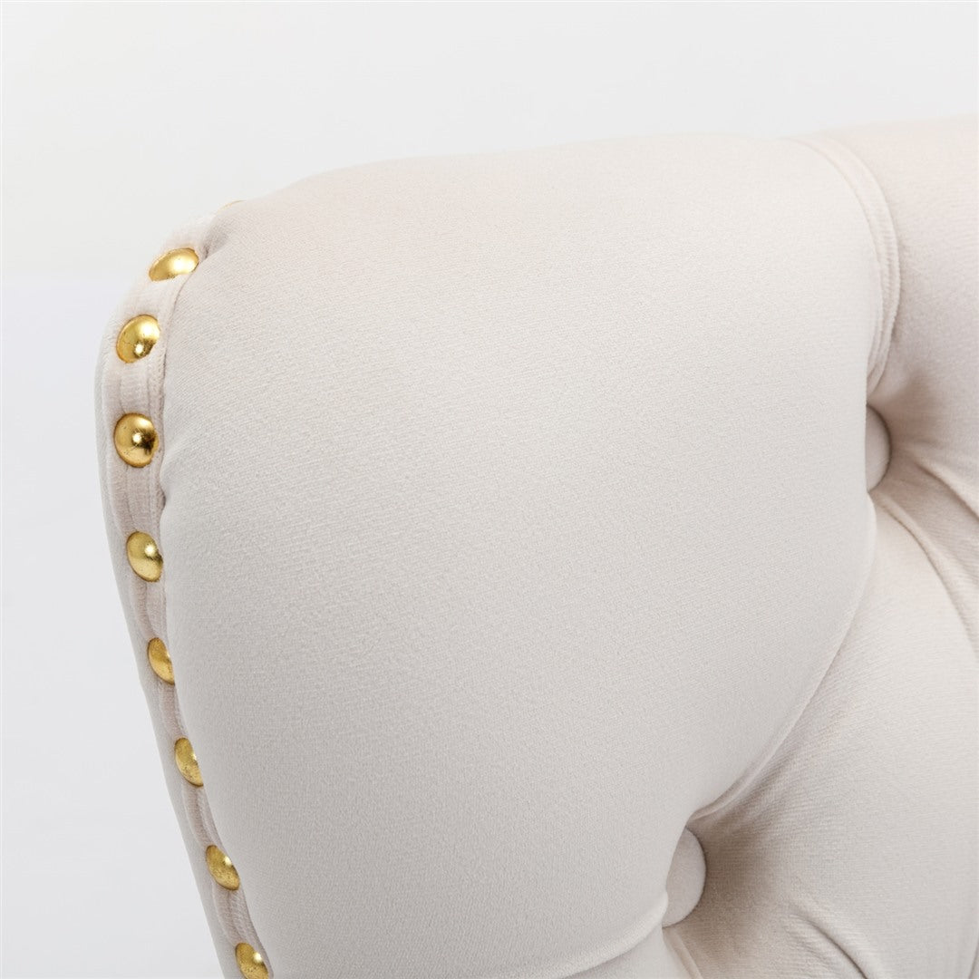 AADEN 4x Velvet Dining Chairs with Golden Metal Legs-Beige 15