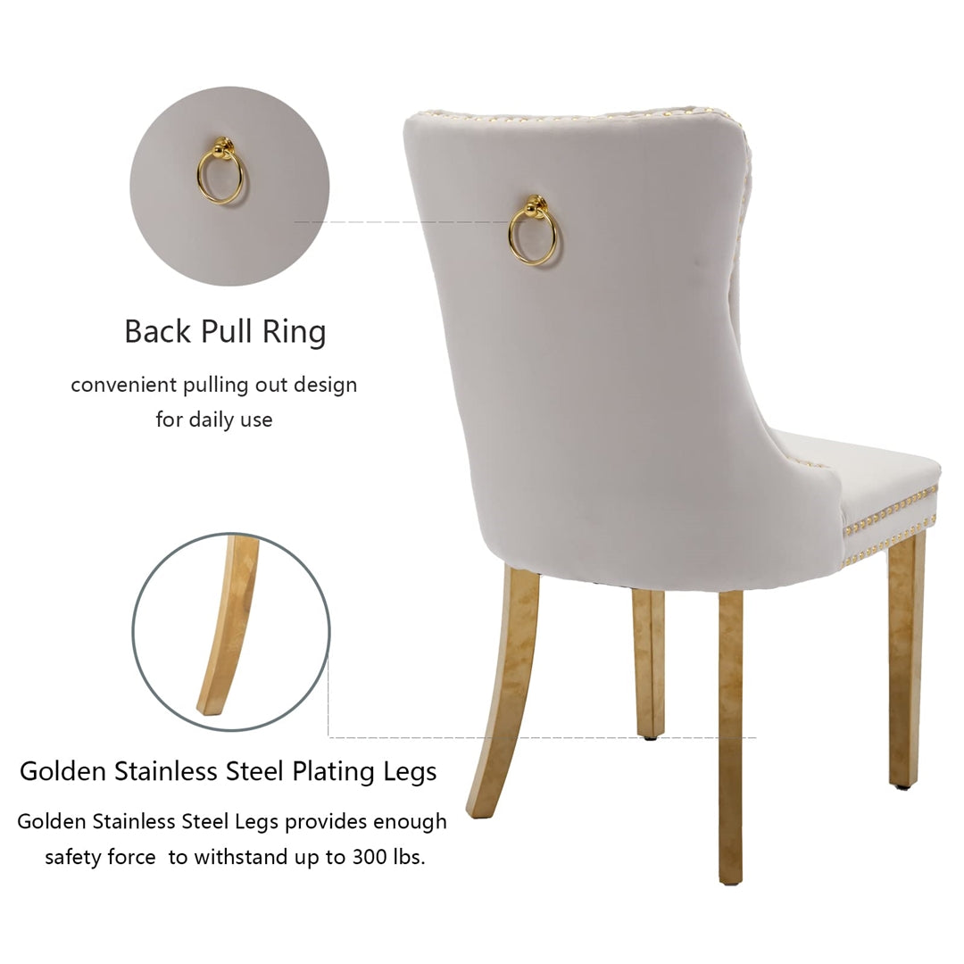 AADEN 6x Velvet Dining Chairs with Golden Metal Legs-Beige 4