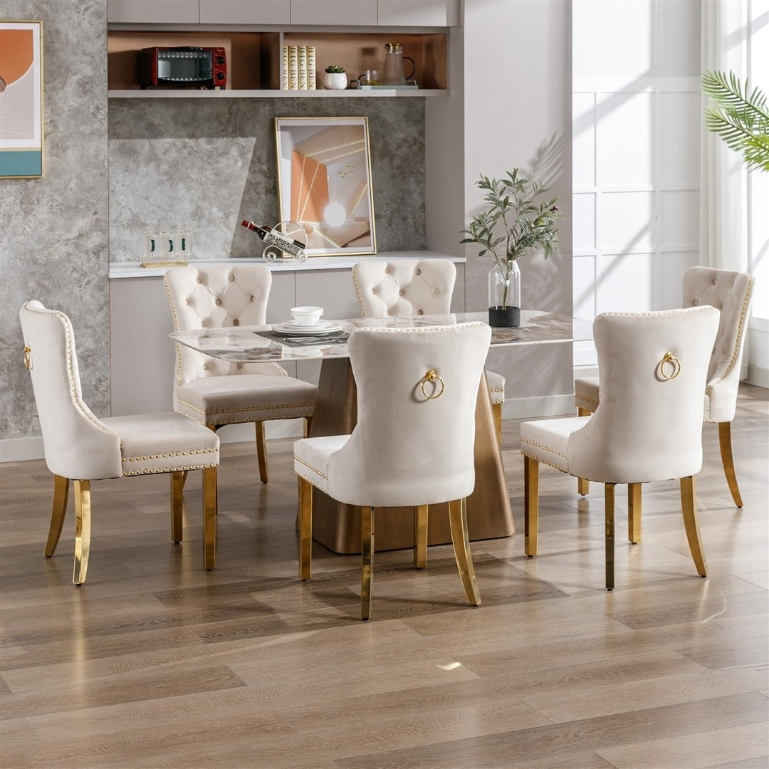 AADEN 8x Velvet Dining Chairs with Golden Metal Legs-Beige 8