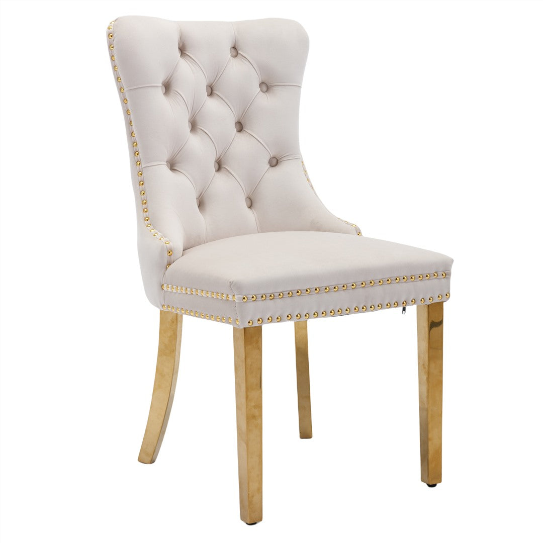 AADEN 8x Velvet Dining Chairs with Golden Metal Legs-Beige 13