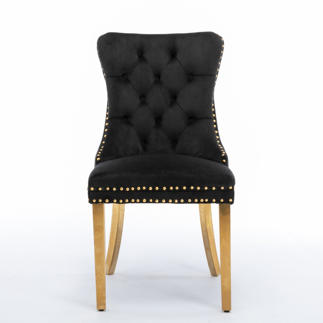 4x Velvet Dining Chairs with Golden Metal Legs-Black 4