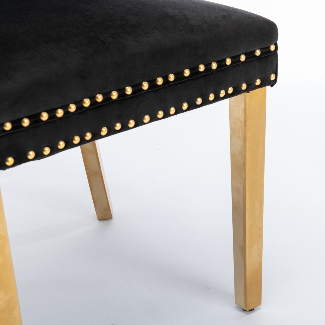 4x Velvet Dining Chairs with Golden Metal Legs-Black 7