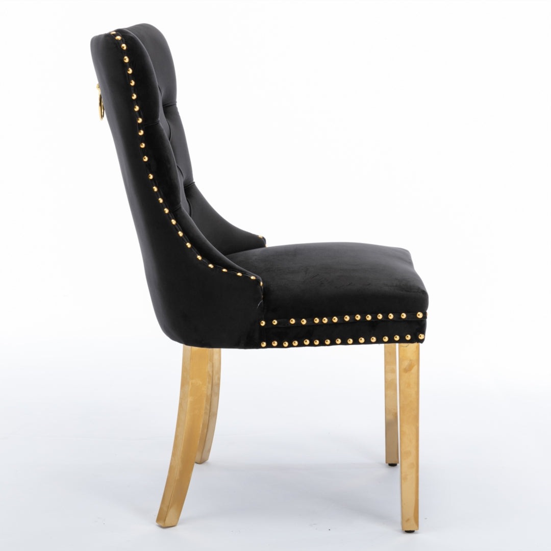 4x Velvet Dining Chairs with Golden Metal Legs-Black 12