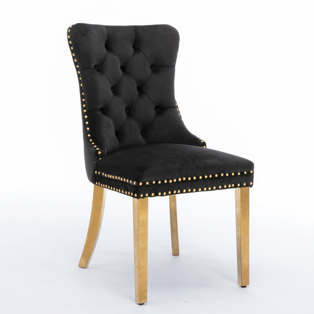 6x Velvet Dining Chairs with Golden Metal Legs-Black 3