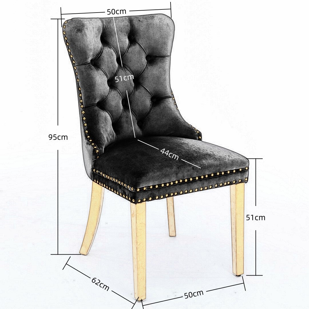 6x Velvet Dining Chairs with Golden Metal Legs-Black 6