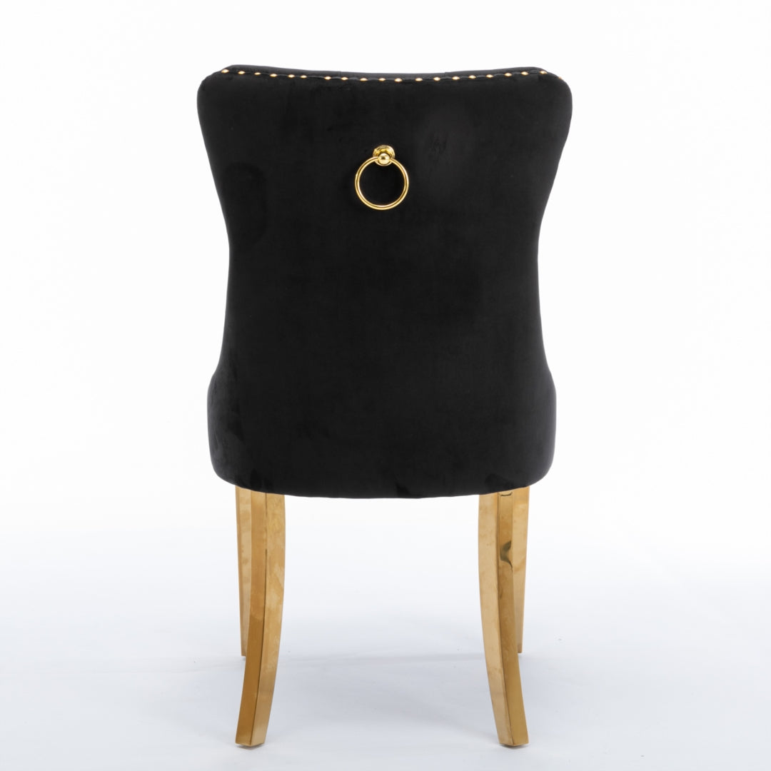 8x Velvet Dining Chairs with Golden Metal Legs-Black 5