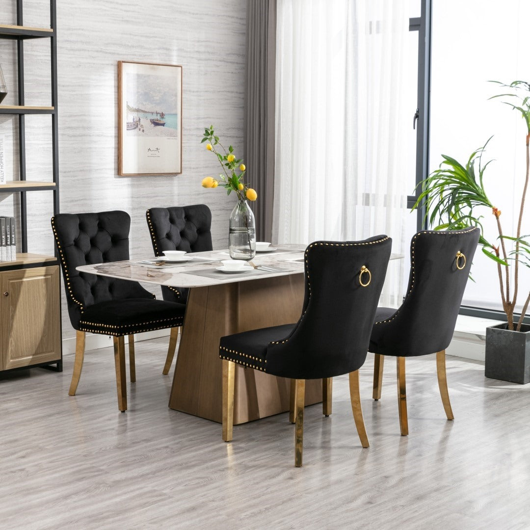 8x Velvet Dining Chairs with Golden Metal Legs-Black 9
