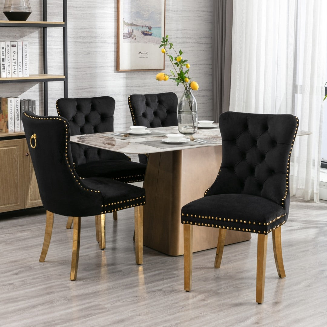 8x Velvet Dining Chairs with Golden Metal Legs-Black 10