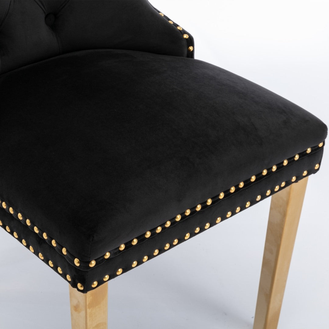 8x Velvet Dining Chairs with Golden Metal Legs-Black 11