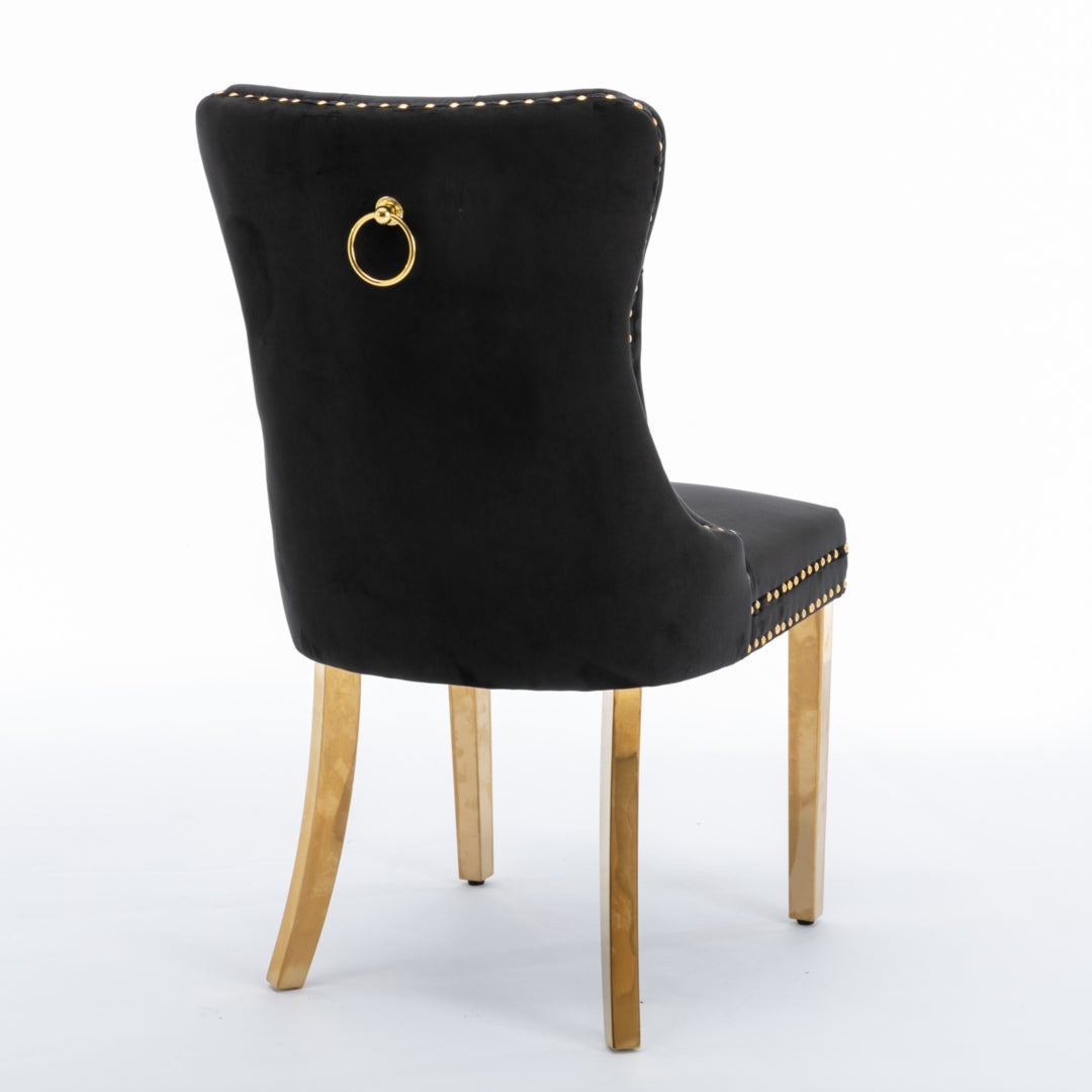 AADEN 2x Velvet Dining Chairs with Golden Metal Legs-Black 12
