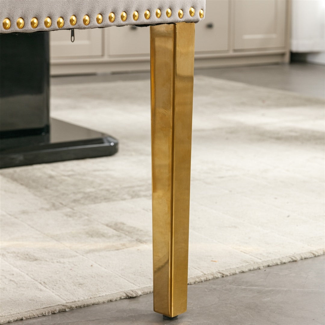 AADEN 2x Velvet Dining Chairs with Golden Metal Legs-Grey 13