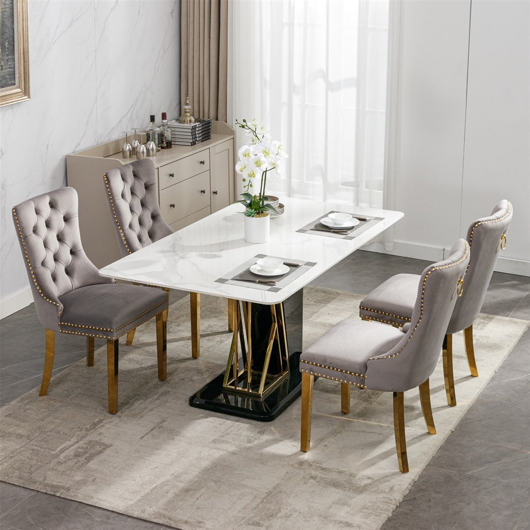AADEN 4x Velvet Dining Chairs with Golden Metal Legs-Grey 14