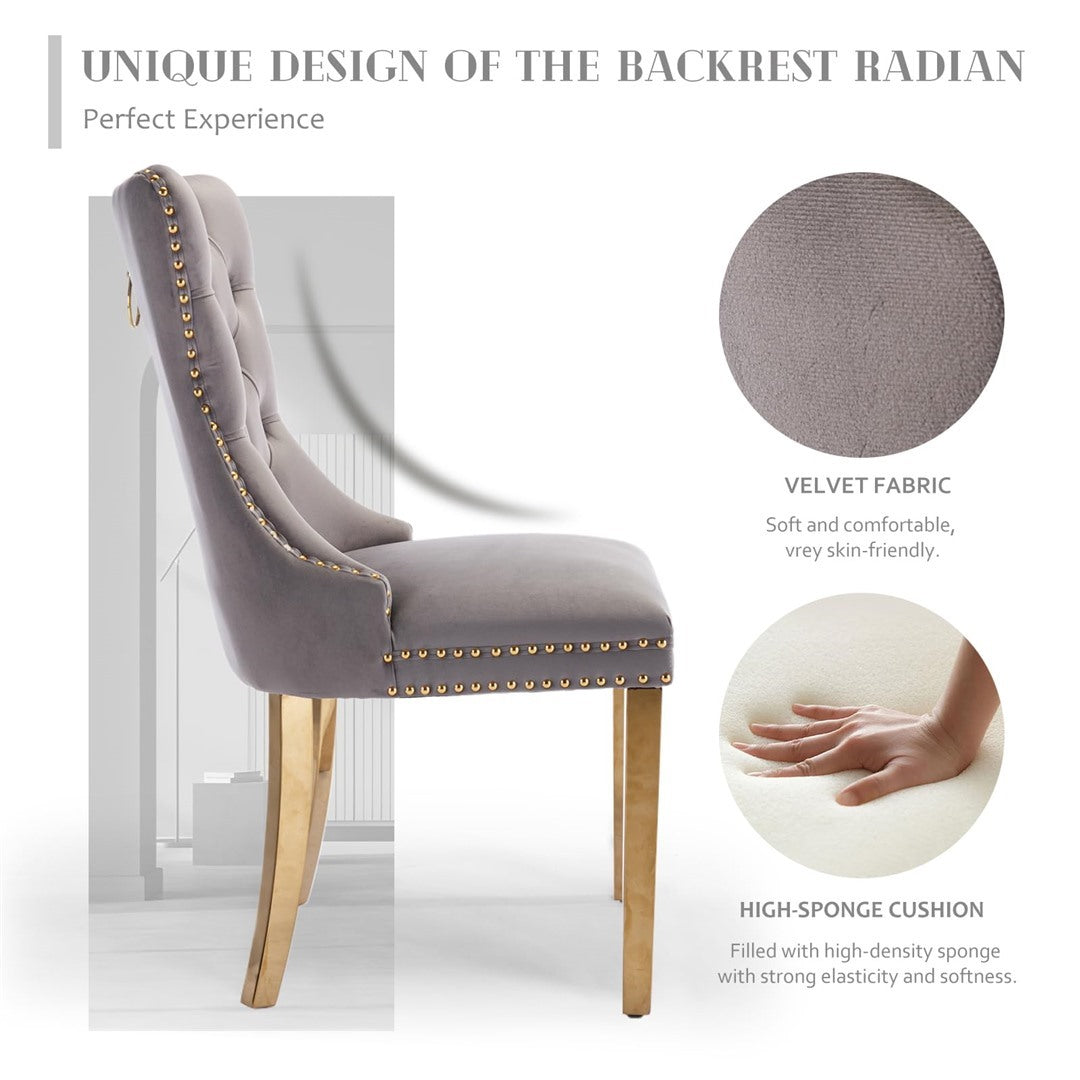AADEN 6x Velvet Dining Chairs with Golden Metal Legs-Grey 3