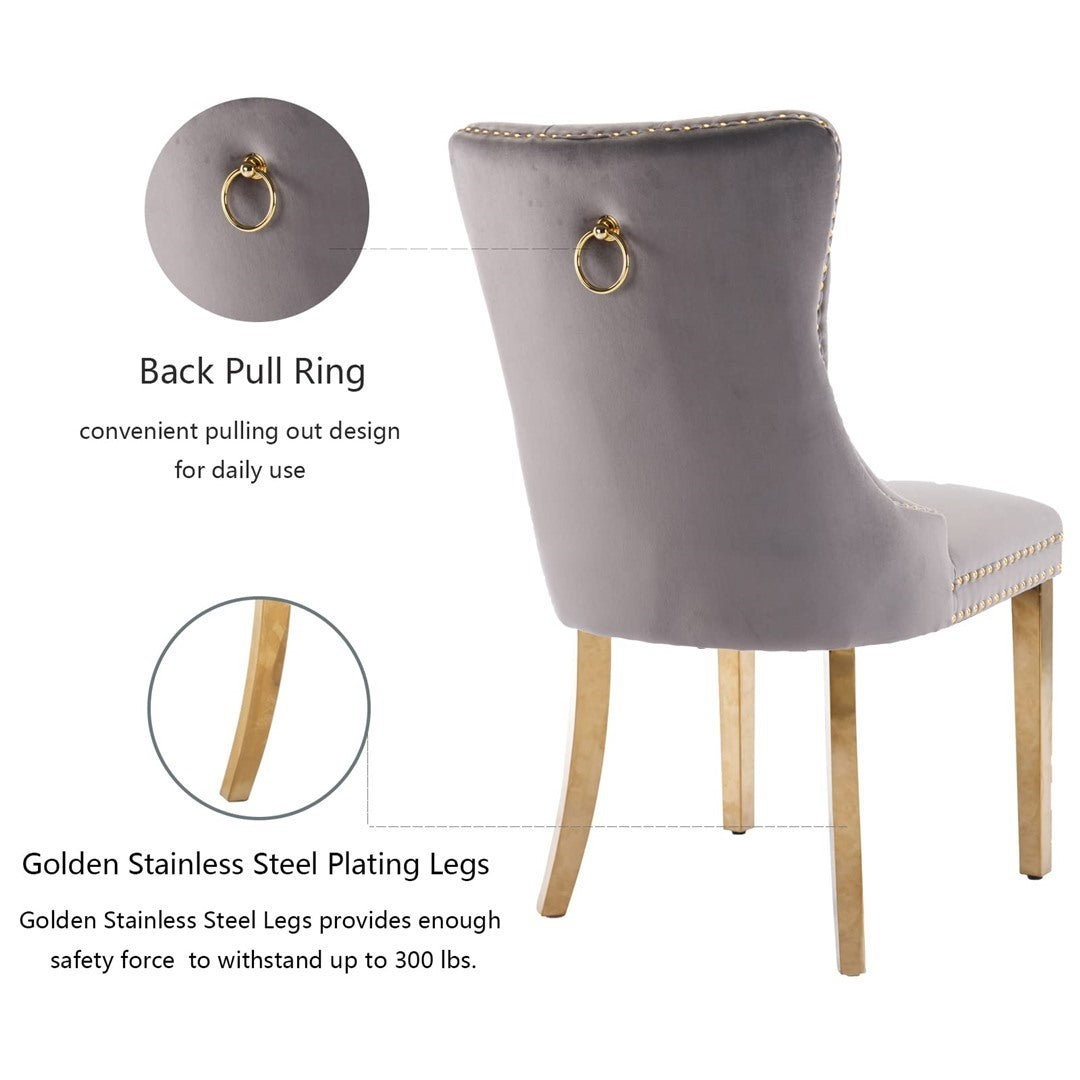 AADEN 6x Velvet Dining Chairs with Golden Metal Legs-Grey 5