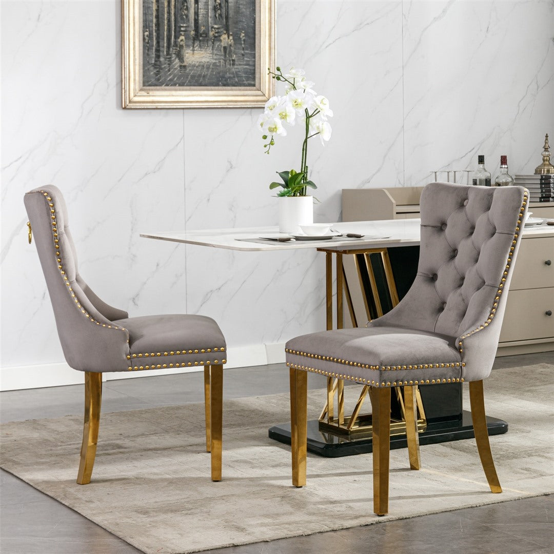 AADEN 8x Velvet Dining Chairs with Golden Metal Legs-Grey 9