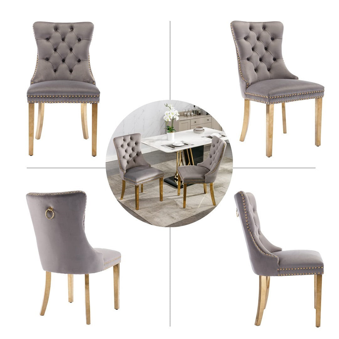 AADEN 8x Velvet Dining Chairs with Golden Metal Legs-Grey 15